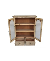 Streamdale Furniture Farmhouse Distressed Wood Kitchen Pantry Cabinet with Glass Doors and Drawers