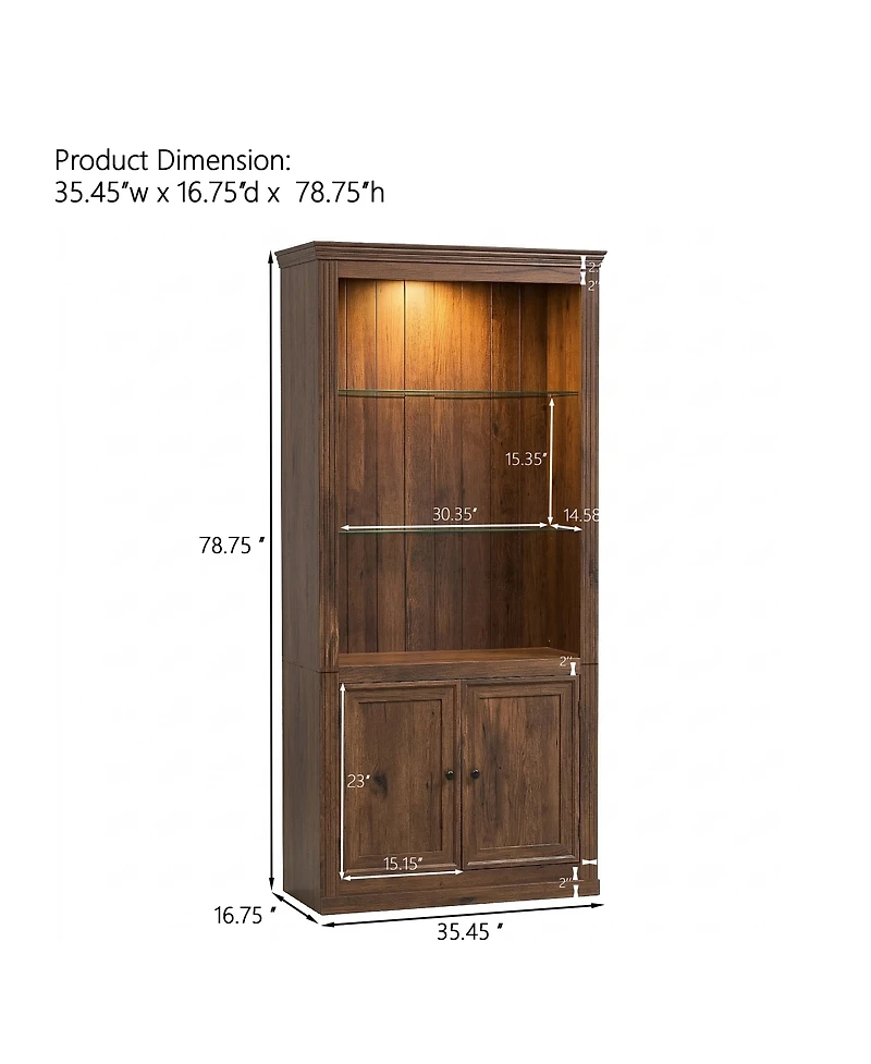 Streamdale Furniture 4-Tier Farmhouse Display Shelf with Led Lights and Glass Shelves