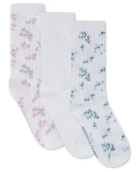 abercrombie kids Girls' 7-11 Floral Pointelle Crew Socks, 3-Pack