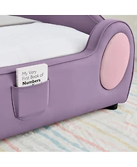 Streamdale Furniture Twin Size Cute Cloud Pu Leather Kids Bed with Guardrails and Storage