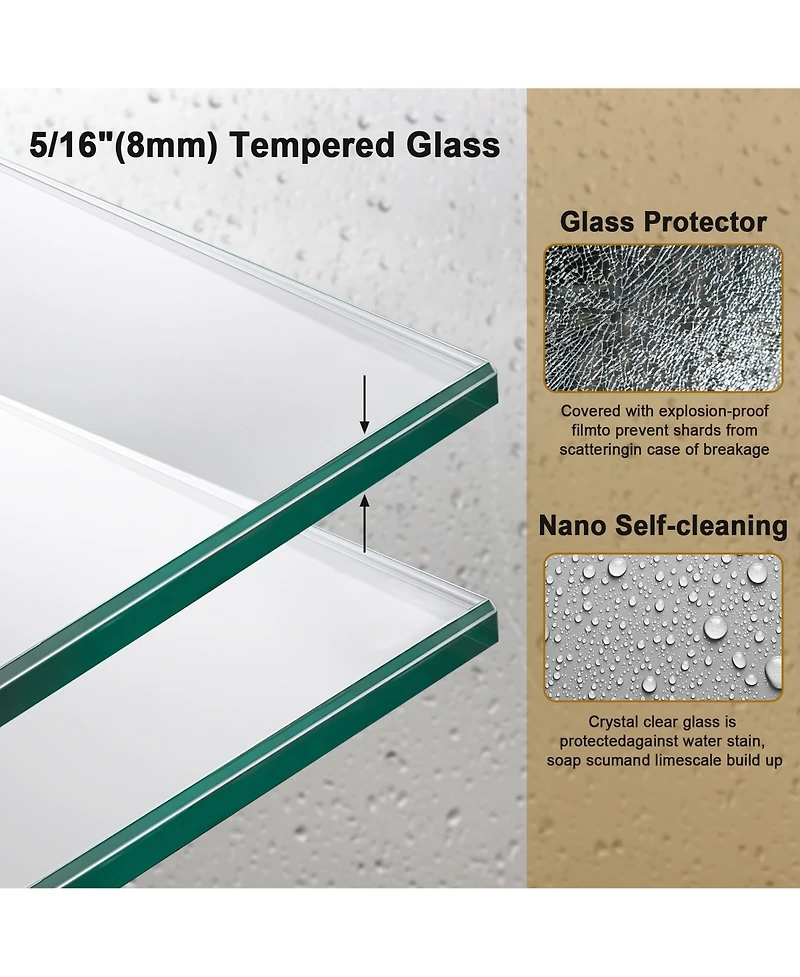 Lovmor Frameless Bathtub Shower Doors 56-60 W x 60 H, Double Sliding Tub Shower Door with Tempered Glass 5/16"(8mm), Brushed Gold