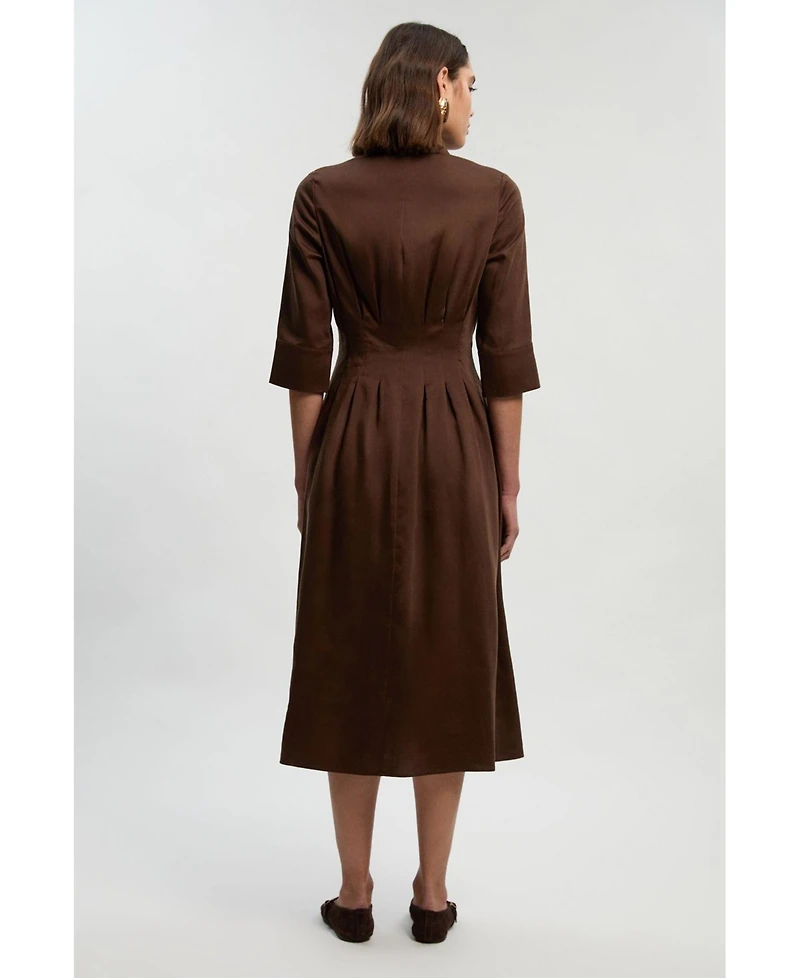 Karen Millen Women's Tailored Linen Darted Waist Midi Dress
