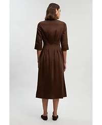 Karen Millen Women's Tailored Linen Darted Waist Midi Dress