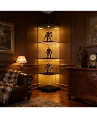 Streamdale Furniture 4-Tier Rotatable Tempered Glass Display Cabinet with Remote Led Light