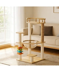 Streamdale Furniture 32.2" Modern Wood Cat Tree with Sisal Scratching Posts and Acrylic Hammock