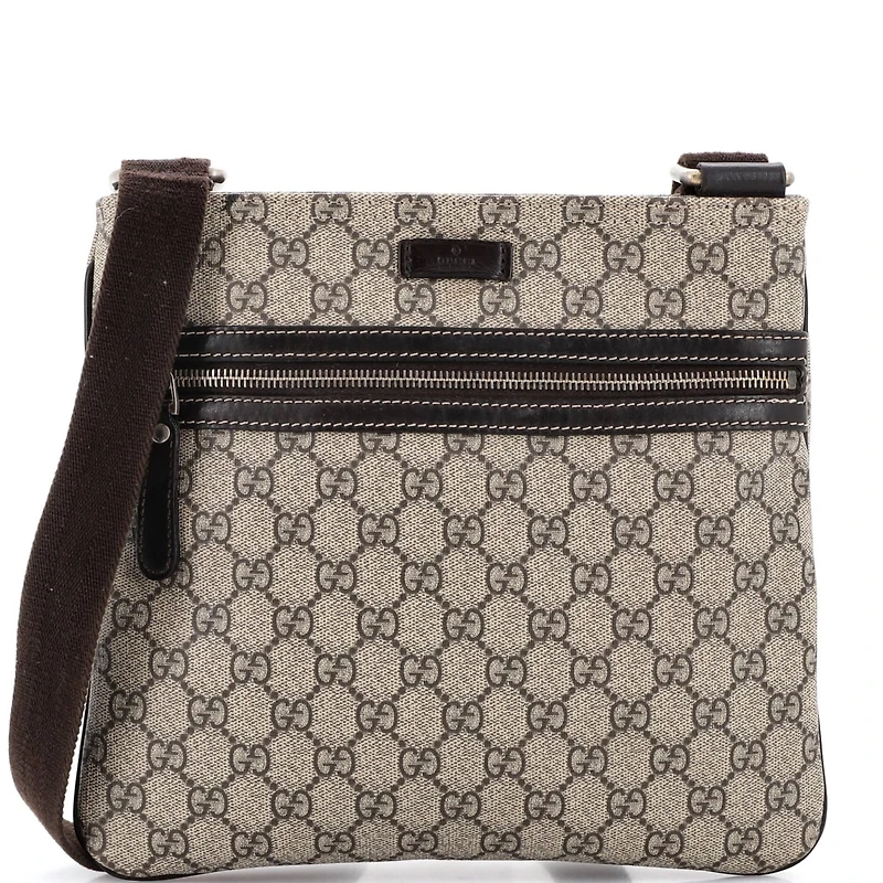 Pre-Owned Gucci Medium Front Zip Flat Messenger Bag Gg Coated Canvas