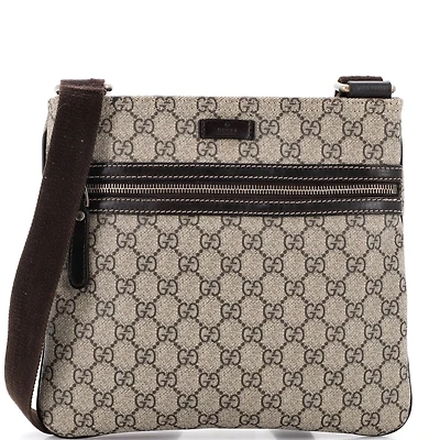 Pre-Owned Gucci Medium Front Zip Flat Messenger Bag Gg Coated Canvas