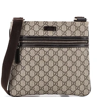 Pre-Owned Gucci Medium Front Zip Flat Messenger Bag Gg Coated Canvas