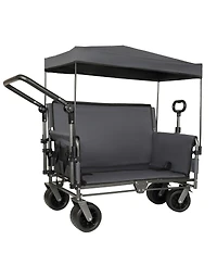 Streamdale Furniture Streamdale 3-in-1 Folding Wagon Cart with Bench, Canopy, and Storage