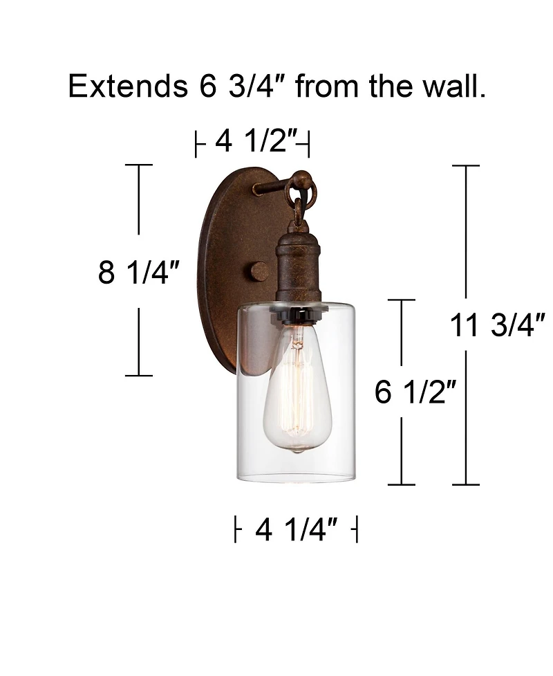 Franklin Iron Works Cloverly Rustic Wall Light Sconces Set of 2 Hardwire 4 1/2" Fixture Led Clear Glass for Bedroom Bathroom Vanity Reading