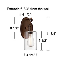 Franklin Iron Works Cloverly Rustic Wall Light Sconces Set of 2 Hardwire 4 1/2" Fixture Led Clear Glass for Bedroom Bathroom Vanity Reading