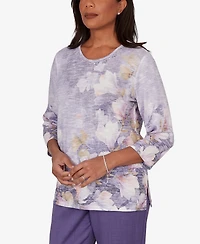 Alfred Dunner Women's Grand Bazaar Amethyst Floral Top