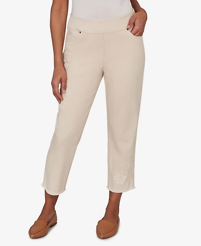 Alfred Dunner Women's Camden Market Tonal Floral Applique Ankle Jeans