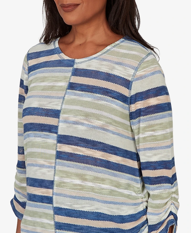 Alfred Dunner Women's Indigo Girls Spliced Multi Stripe Knit Top