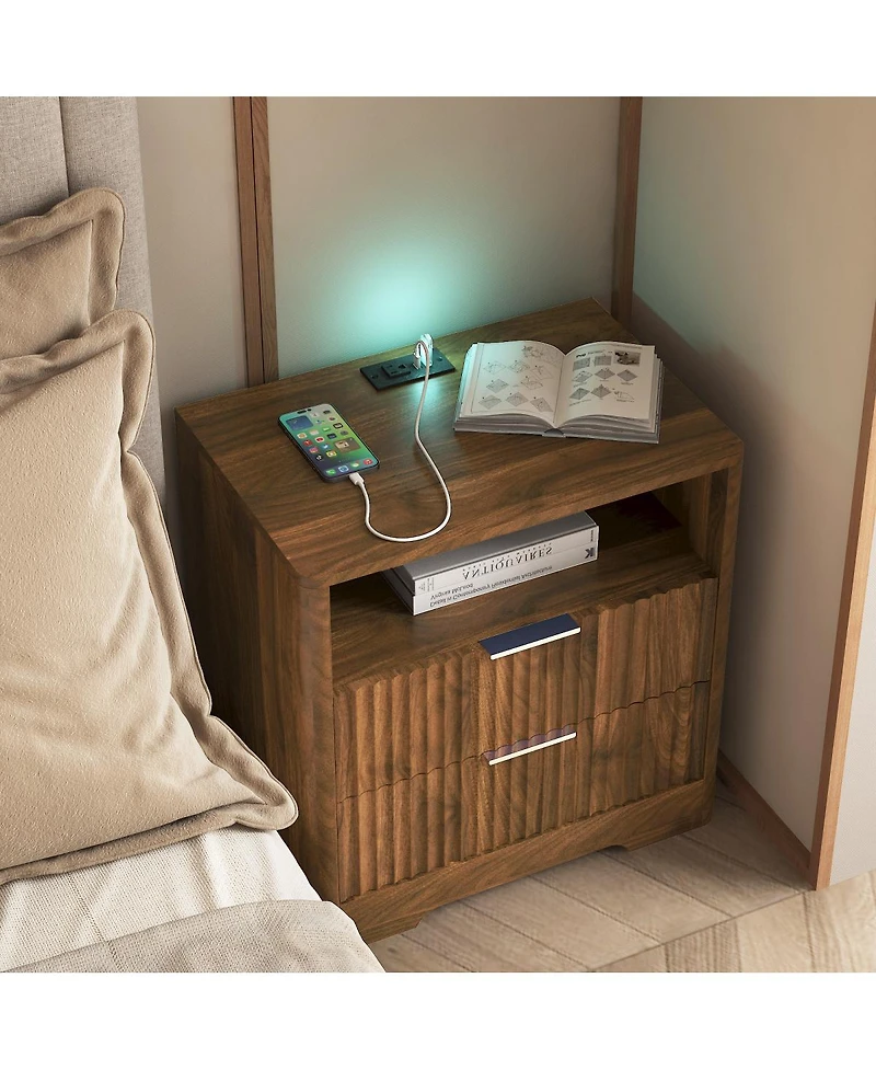 Streamdale Furniture Smart Nightstand with Charging Station and Storage Cabinet