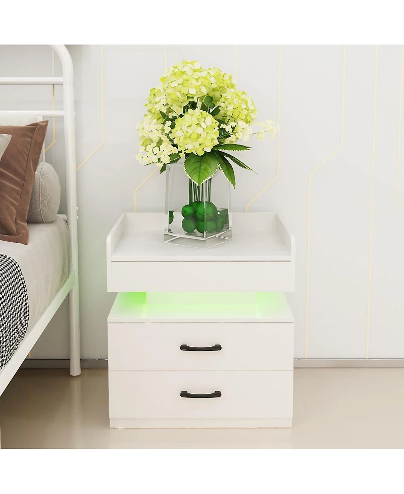 Streamdale Furniture 2-Drawer Nightstand with Adjustable Led Strip Light
