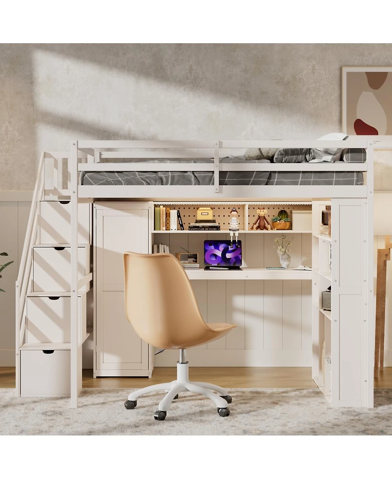 Streamdale Furniture Full Loft Bed with Wardrobe, Desk