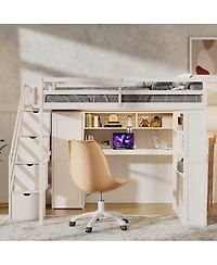 Streamdale Furniture Full Loft Bed with Wardrobe, Desk