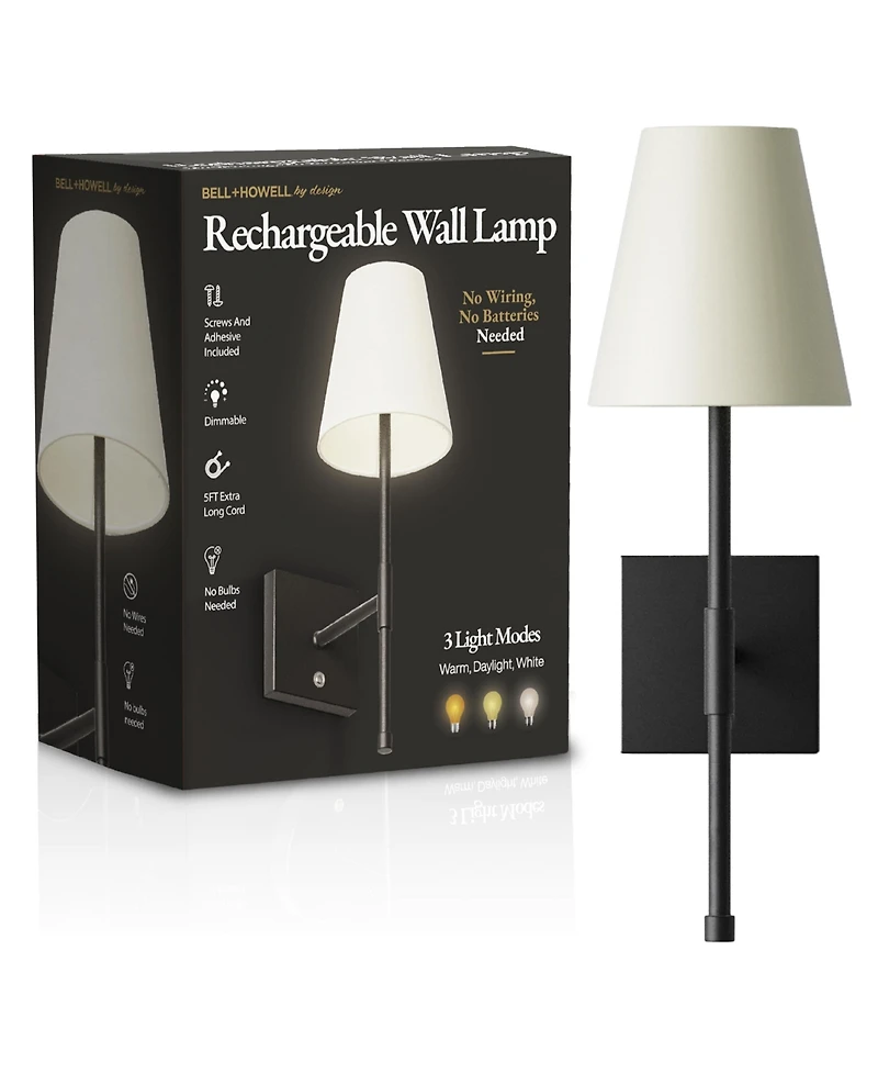 Bell + Howell Fabric Smooth Shade Dimmable Led Rechargeable Cordless Touch Control Lights Wall Sconces
