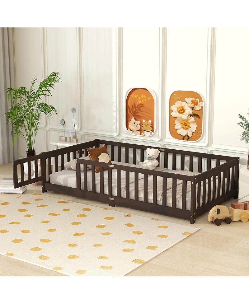 Streamdale Furniture Twin Size Floor Bed with Fence and Door