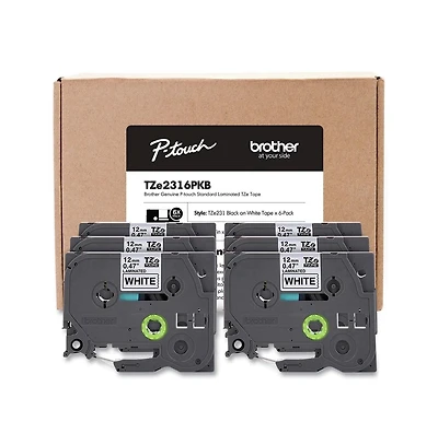 Brother P-Touch TZE2316PKB 0.5 in. TZe Series Standard Adhesive Laminated Labeling Tape