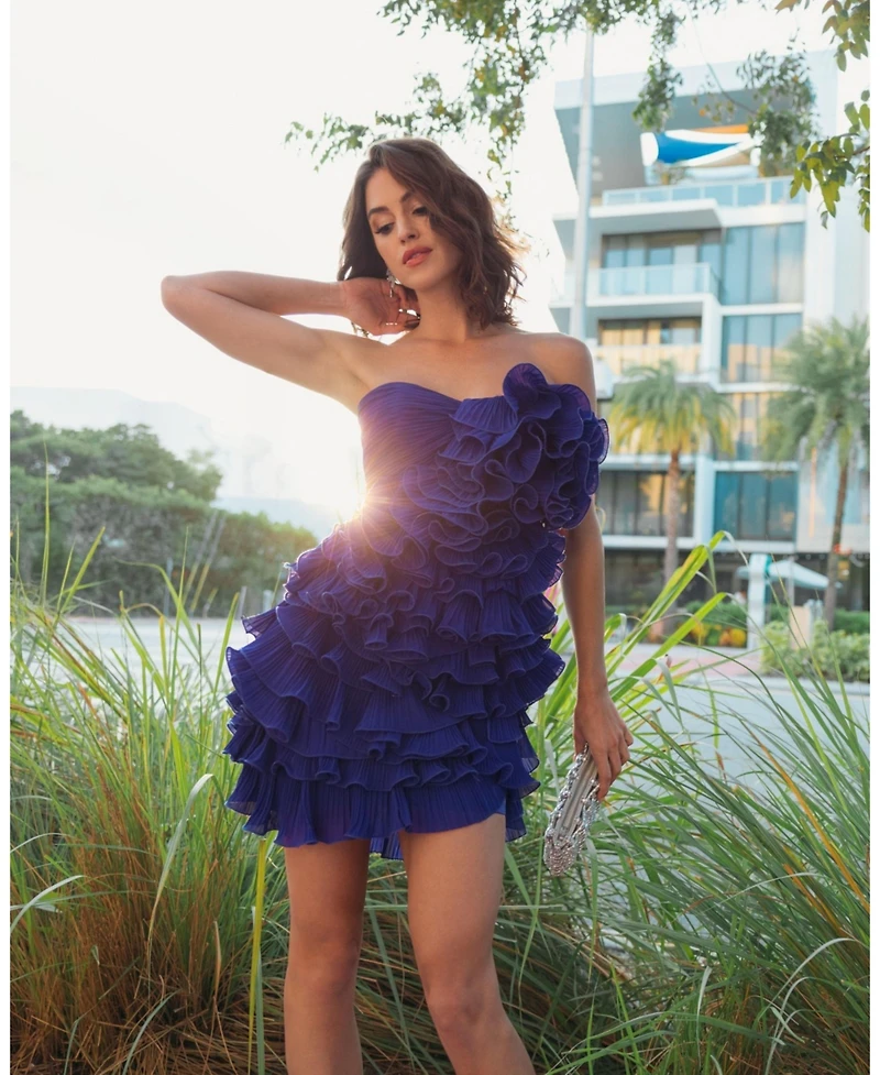 Mac Duggal Women's Strapless Tiered Ruffle Chiffon Mini Dress