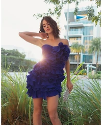 Mac Duggal Women's Strapless Tiered Ruffle Chiffon Mini Dress