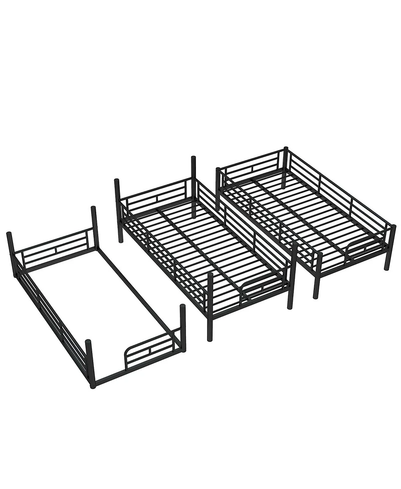 Streamdale Furniture Twin Over Twin Over Twin Metal Triple Bunk Bed with Safety Guardrails