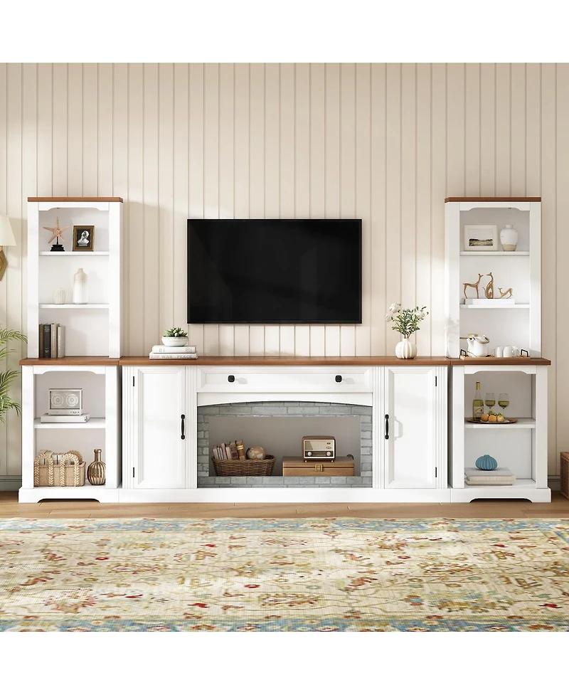 Streamdale Furniture 3-Piece Farmhouse Tv Stand Set with Curved Cabinets for TVs Up to 70