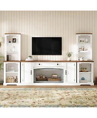Streamdale Furniture 3-Piece Farmhouse Tv Stand Set with Curved Cabinets for TVs Up to 70