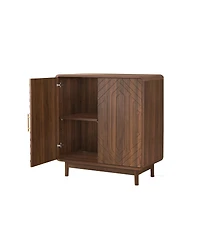 Streamdale Furniture Walnut-Finish Carved Storage Cabinet with Adjustable Shelves
