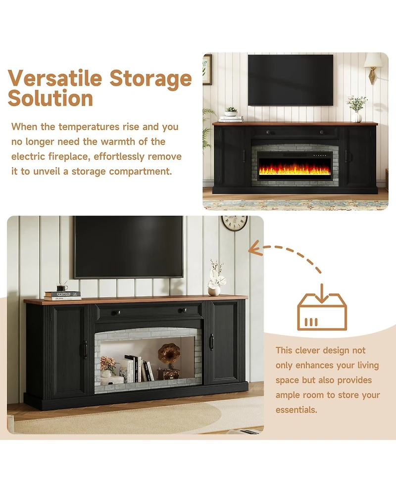 Streamdale Furniture Farmhouse Electric Fireplace Tv Stand for TVs up to 70", Walnut