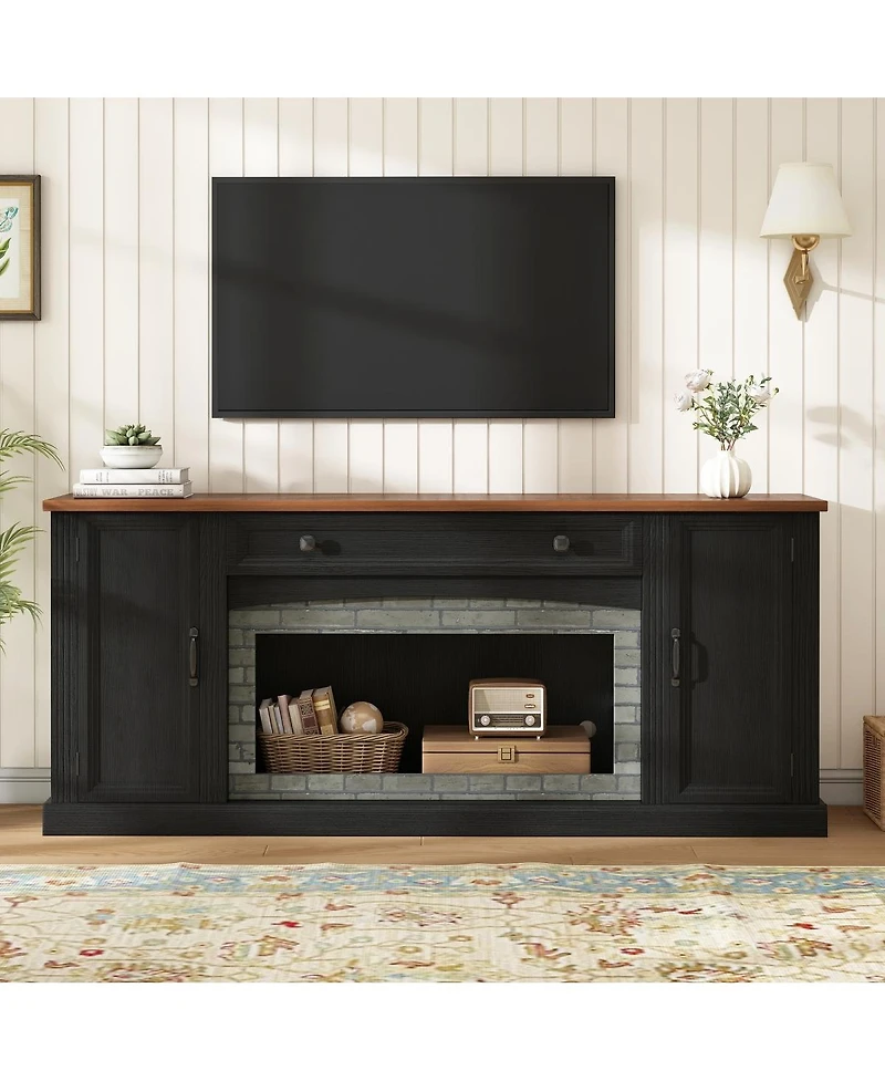 Streamdale Furniture Elegant Walnut and Gray Brick Tv Stand for TVs Up to 70" with Storage