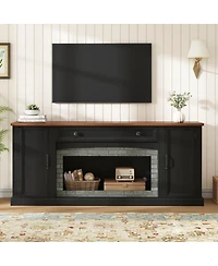 Streamdale Furniture Elegant Walnut and Gray Brick Tv Stand for TVs Up to 70" with Storage