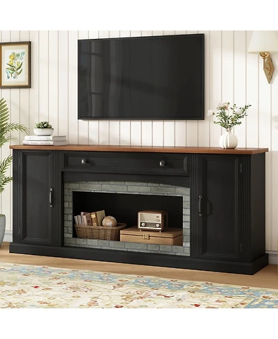 Streamdale Furniture Elegant Walnut and Gray Brick Tv Stand for TVs Up to 70" with Storage