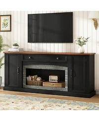 Streamdale Furniture Elegant Walnut and Gray Brick Tv Stand for TVs Up to 70" with Storage
