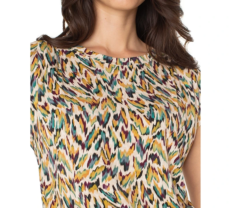 Liverpool Los Angeles Petite Boat-Neck Printed Knit Top
