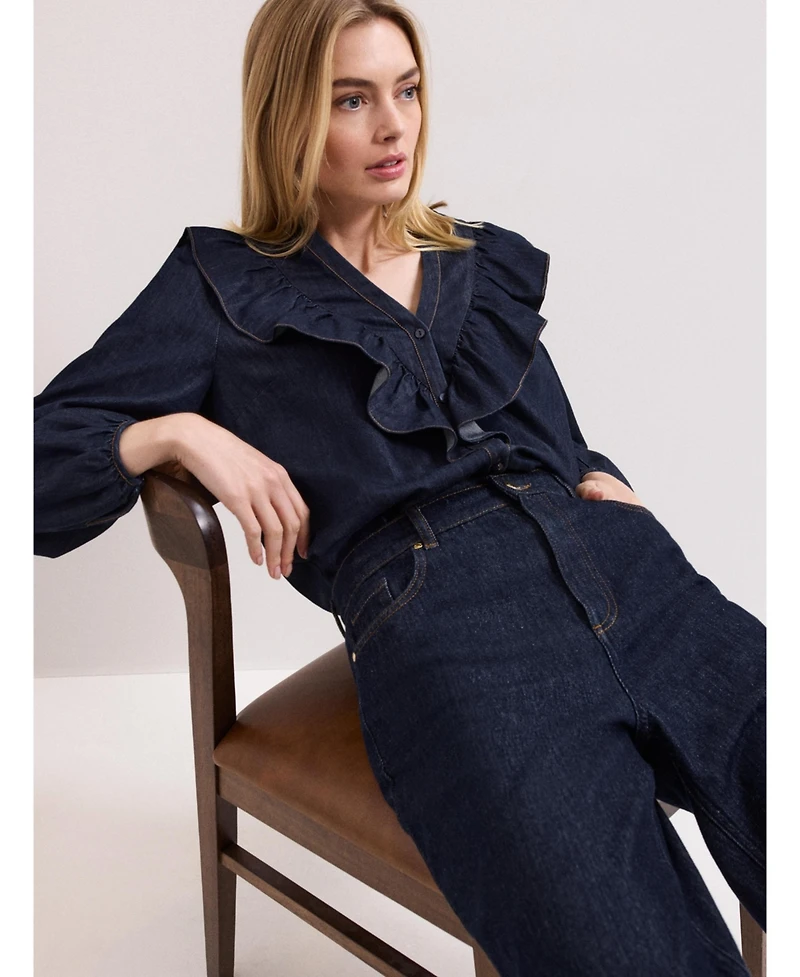 Phase Eight Women's Alexia Denim Ruffle V-Neck Blouse
