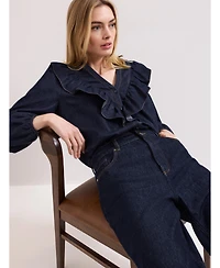 Phase Eight Women's Alexia Denim Ruffle V-Neck Blouse