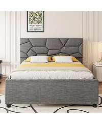 Streamdale Furniture Queen Upholstered Platform Bed with Brick Pattern Headboard and Twin Xl Trundle