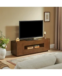 Streamdale Furniture 59" Mid-Century Modern Walnut Tv Stand with Storage and Drawers