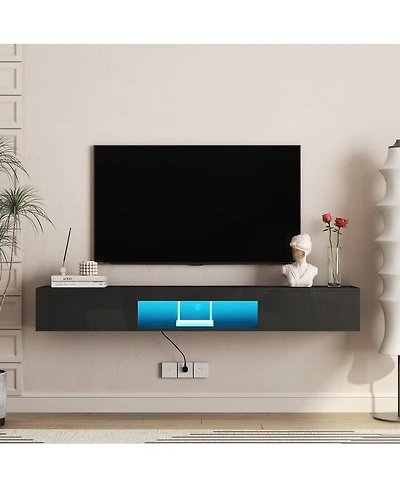 Streamdale Furniture 69" Modern Floating Tv Stand with 16-Color Led Lights for 65" TVs