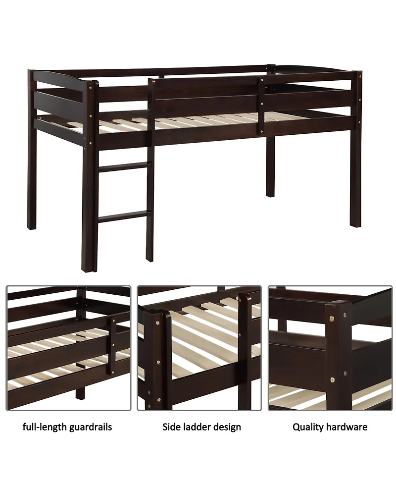 Streamdale Furniture Twin Wood Loft Bed Low Loft Beds with Ladder,Twin