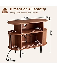 Streamdale Furniture Mid-Century Round Record Player Stand with Charging Station