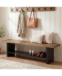 Tribesigns 55" Solid Wood Bench with Shoe Storage, 2-Tier Farmhouse Entryway Bench, Narrow Bench