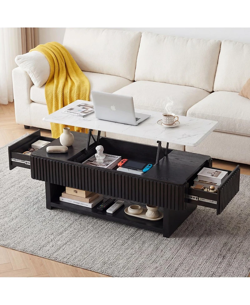 Streamdale Furniture 46.5" Lift Top Coffee Table with Drawer, Hidden Storage and Marble-Pattern Top