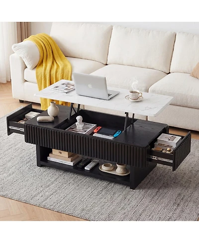 Streamdale Furniture 46.5" Lift Top Coffee Table with Drawer, Hidden Storage and Marble-Pattern Top