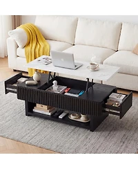 Streamdale Furniture 46.5" Lift Top Coffee Table with Drawer, Hidden Storage and Marble-Pattern Top