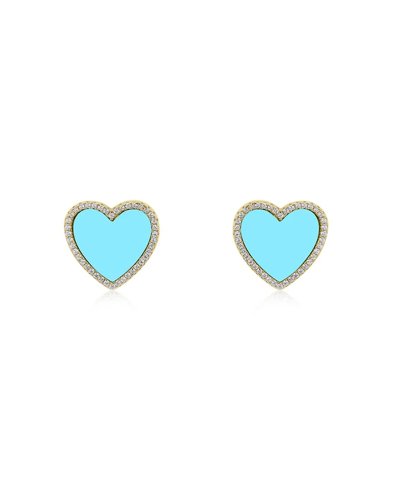 The Lovery Large Turquoise Cz Halo Heart Stud Earrings 14K Gold-Plated Sterling Silver