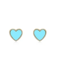 The Lovery Large Turquoise Cz Halo Heart Stud Earrings 14K Gold-Plated Sterling Silver